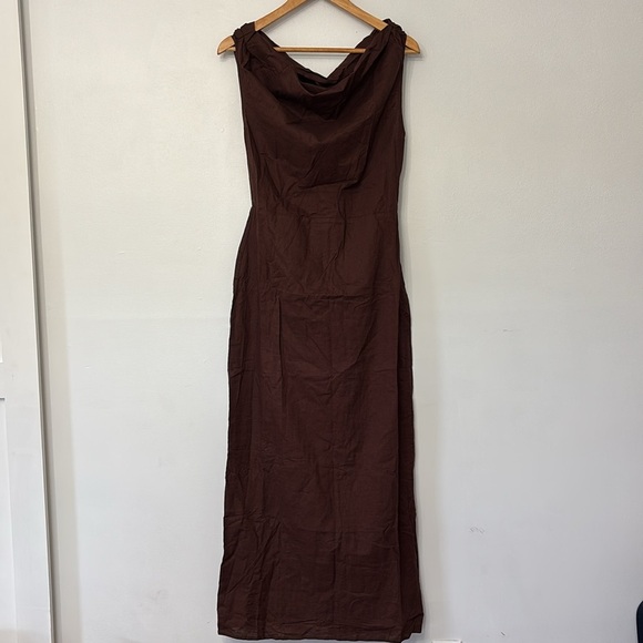 Commense Cotton & Linen Asymmetrical Neck Off the Shoulder Long Maxi Dress - Picture 7 of 12